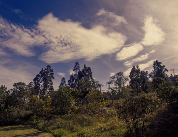 Soft clouds floating at the north of the Iguaque mountain, in a clear morning, in the eastern Andean mountains of central Colombia.