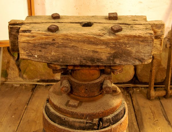Detailed view of a mill base in the interior of a historic windmill