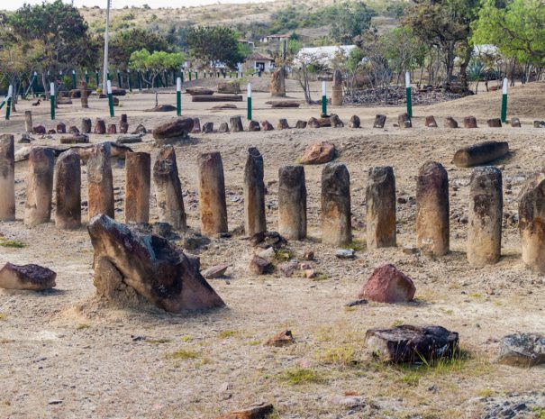 Archeological site El Infernito with a collection of stone menhirs. Villa de Leyva town, Colombia.